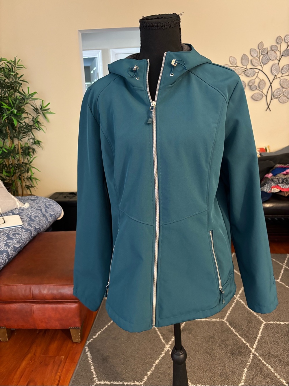 ZeroXposur Teal Hooded lined Utility Jacket with Silver Zipper size Medium